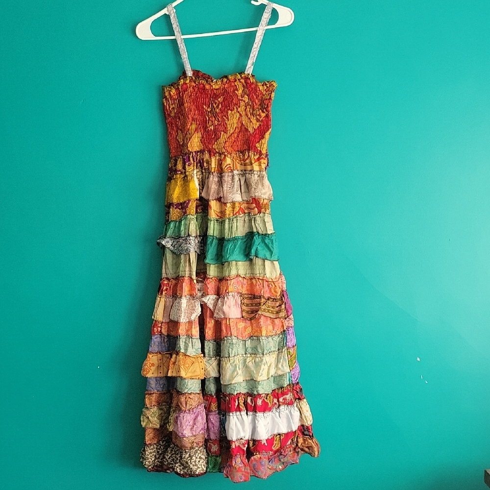 Advance Apparels Silk Dress with Red and Yellow
